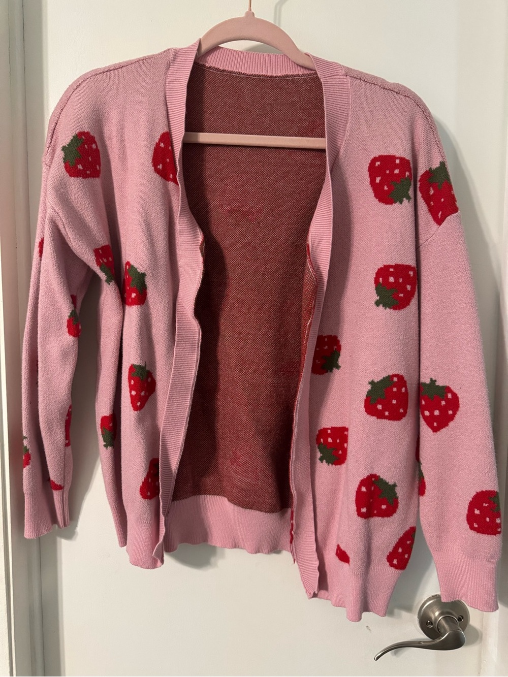 Pink Strawberry Print Cardigan